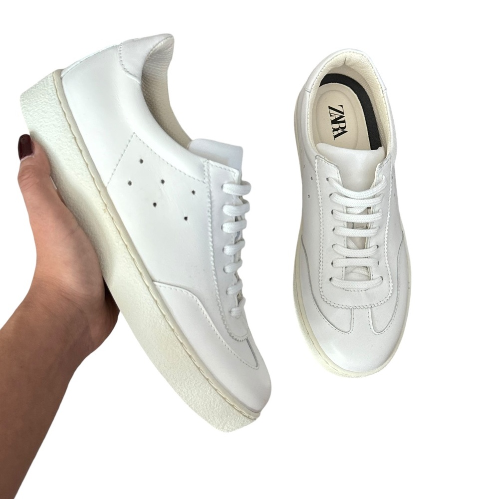 NEW Zara White Uniform Leather Sneakers 36